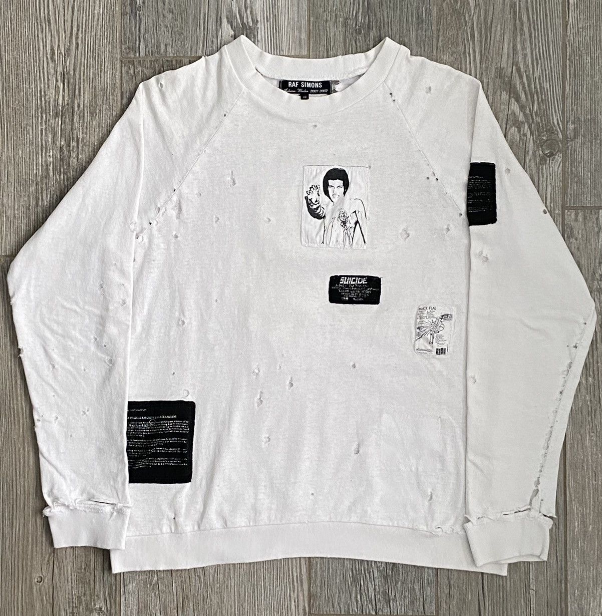 Raf Simons AW2001-02 Raf Simons Riot Riot Riot White Patchwork Crewneck ...