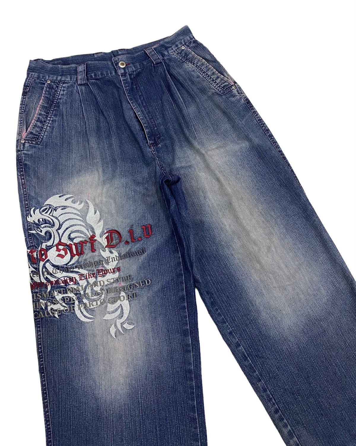 If Six Was Nine BAGGY🔥VINTAGE JAPANESE PARTO JEANS EMBROIDERY DENIM JEANS Size US 33 - 6 Thumbnail