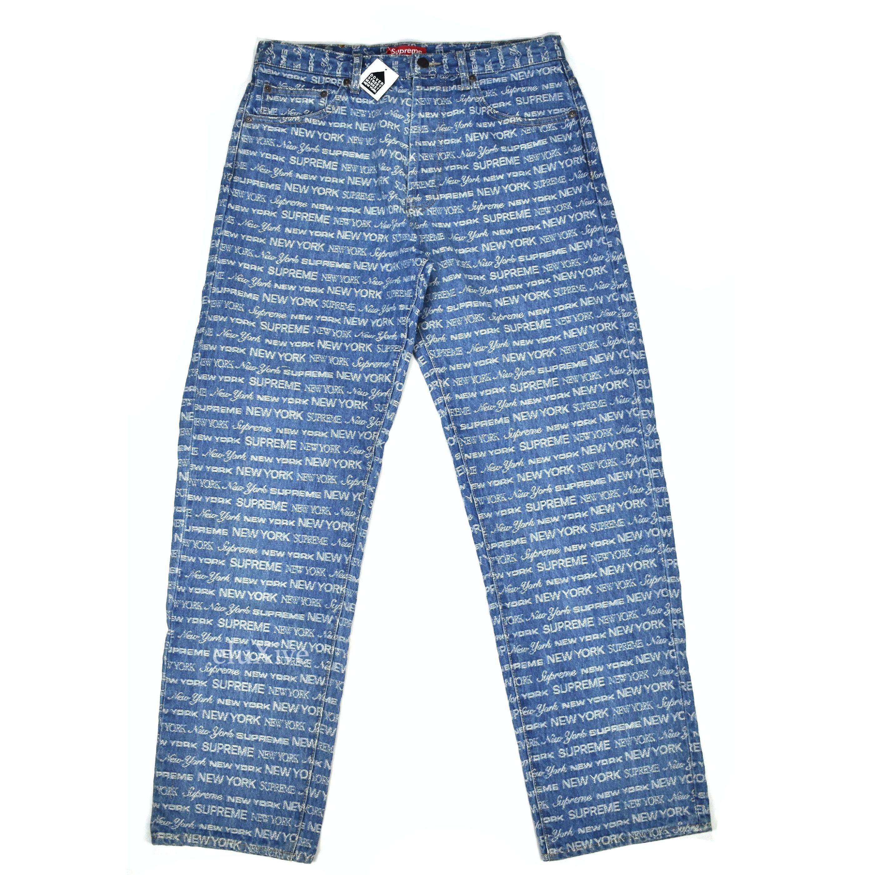 Supreme Multi Type Jacquard Logo Denim Jeans Blue DS