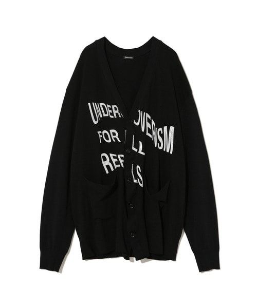 image of Jun Takahashi x Undercover "for All Rebels" Warped Print Cardigan Sweater in Black (Size Large)