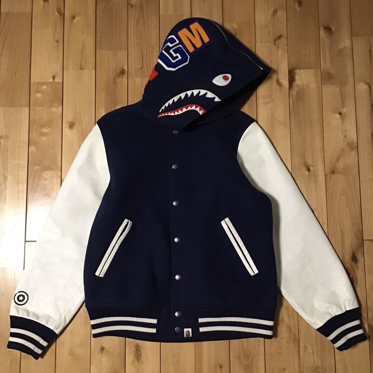 Bape BAPE sleeve leather shark hoodie varsity jacket ape NIGO Size US M / EU 48-50 / 2 - 1 Thumbnail