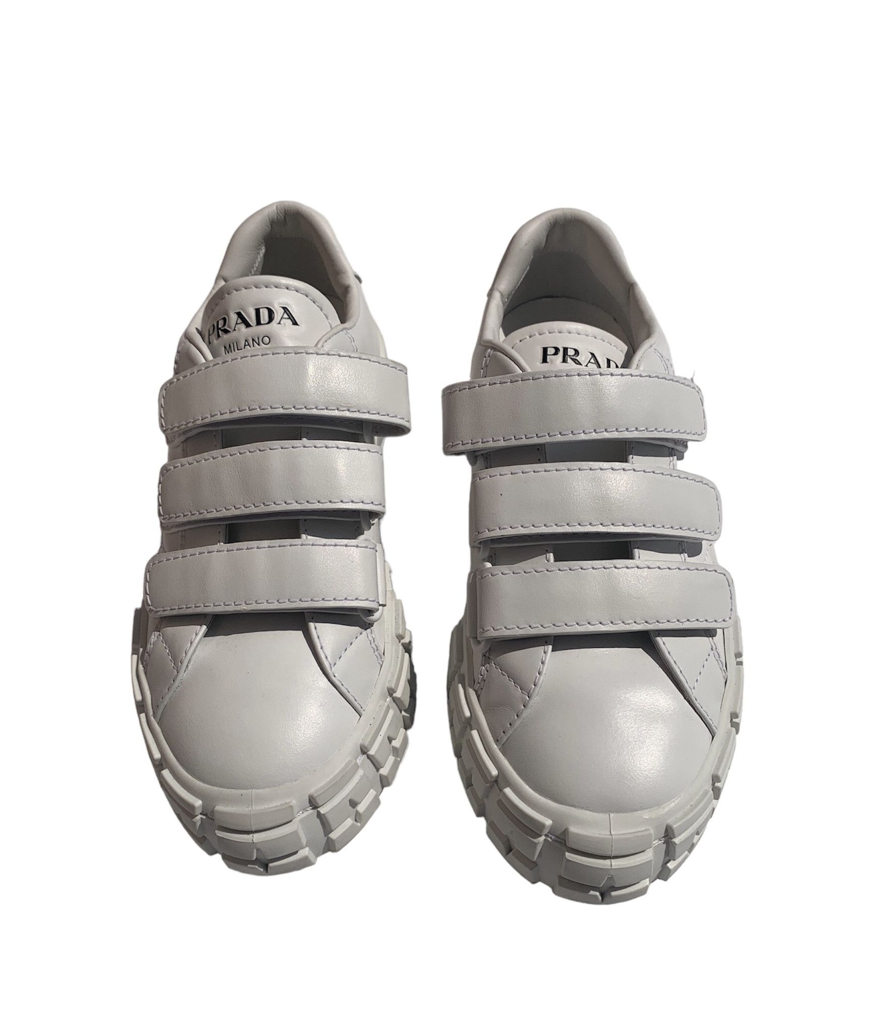 Prada Prada White Wheel Velcro Leather Sneakers Size 37 Size US 7 / IT 37 - 5 Thumbnail