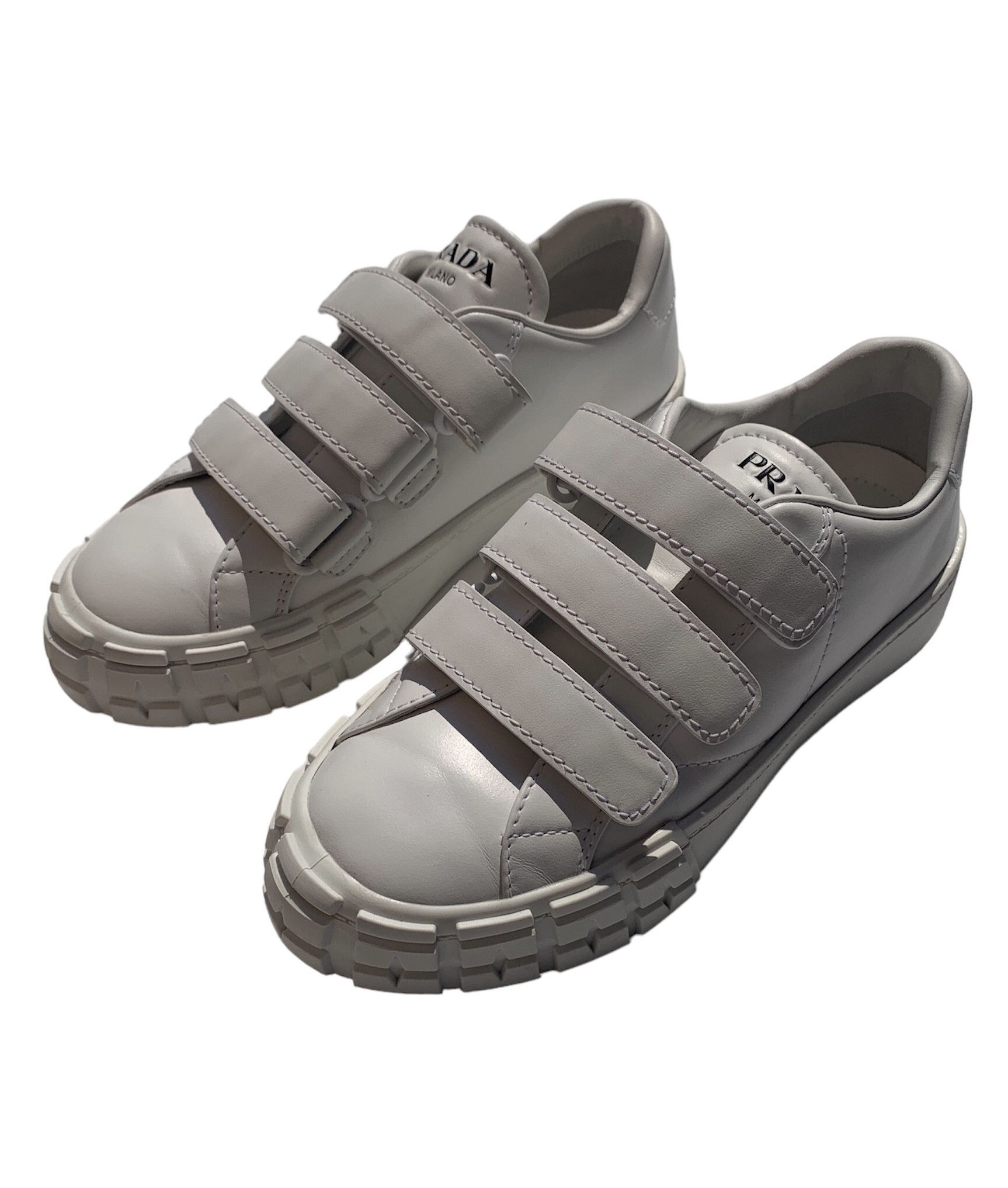 Prada Prada White Wheel Velcro Leather Sneakers Size 37 Size US 7 / IT 37 - 4 Thumbnail