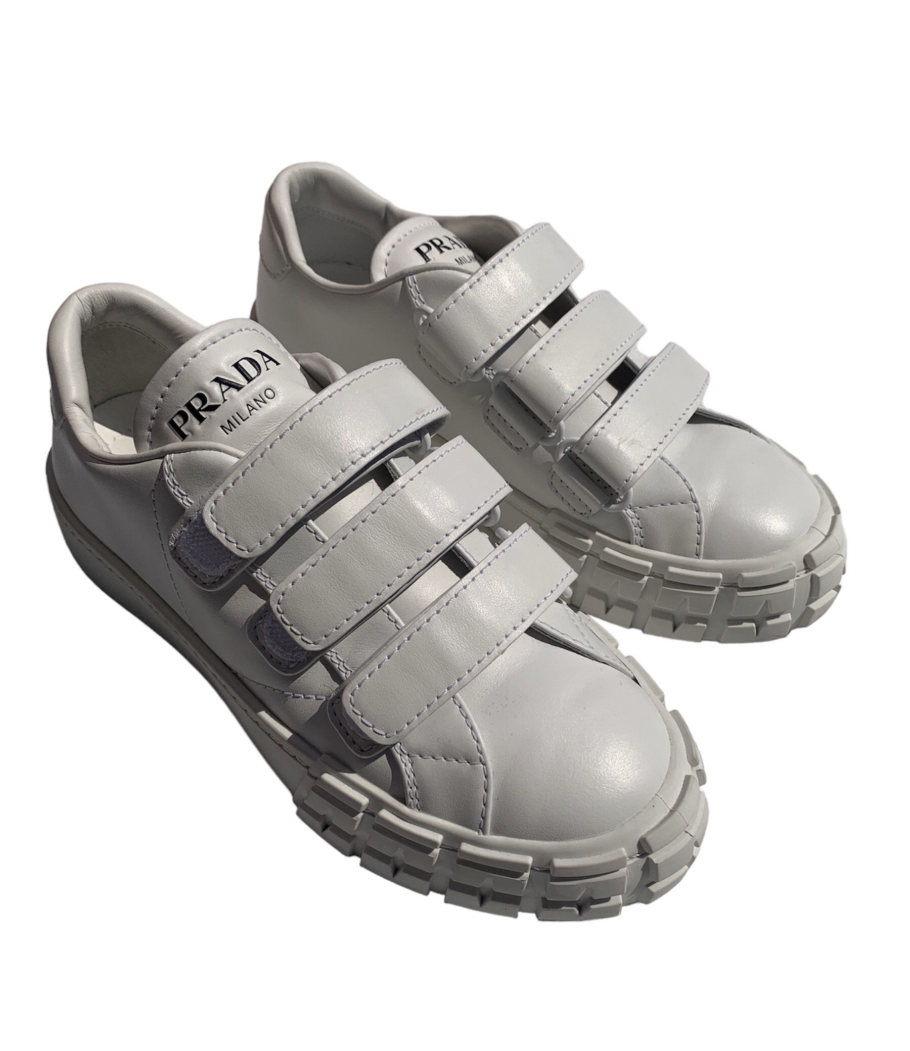 Prada Prada White Wheel Velcro Leather Sneakers Size 37 Size US 7 / IT 37 - 3 Thumbnail