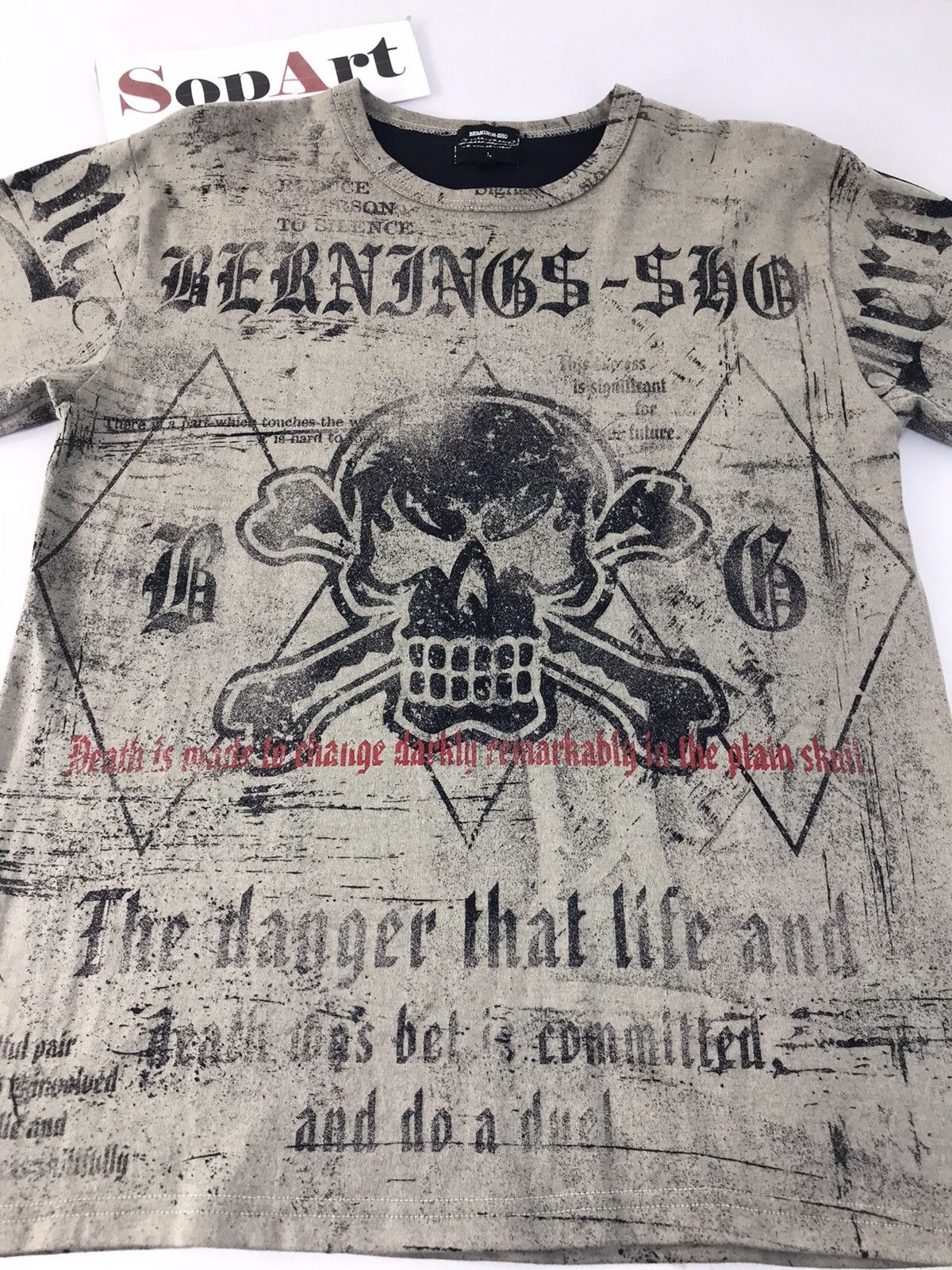 Japanese Brand Bernings-Sho Overprint Skull Design Tee Size US M / EU 48-50 / 2 - 3 Thumbnail