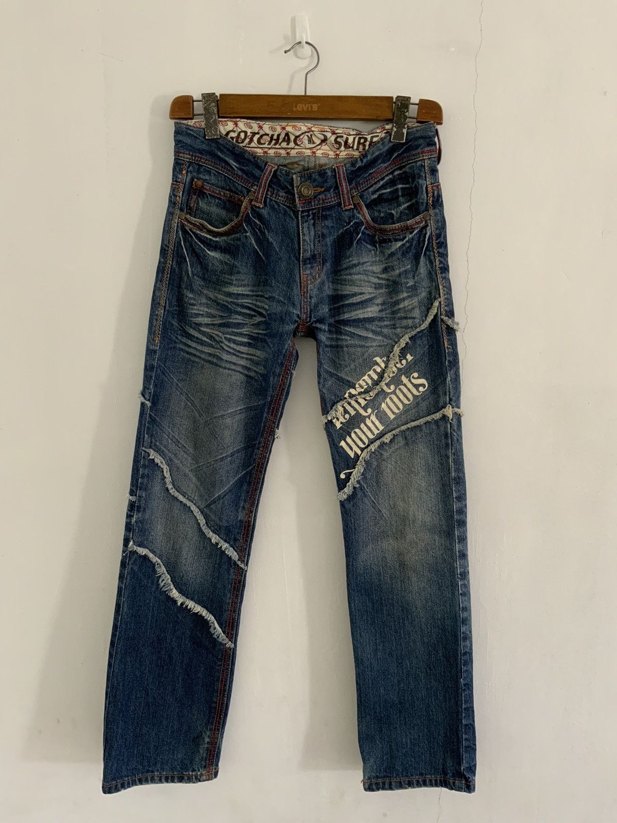 Gotcha Gotcha Spellout Distressed Denim Size US 34 / EU 50 - 2 Thumbnail