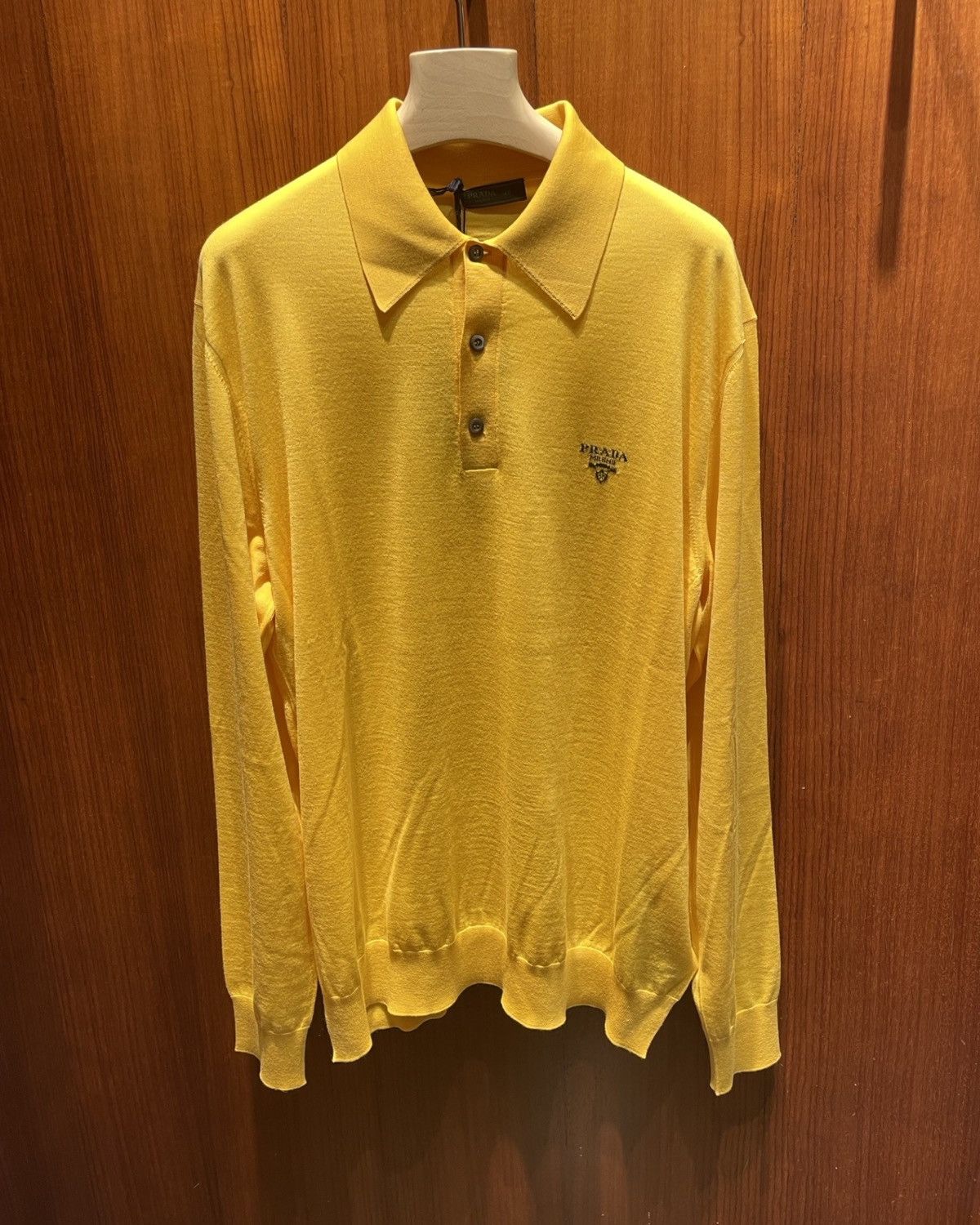 image of Prada Wool Longsleeve Polo Shirt in Yellow, Men's (Size Medium)