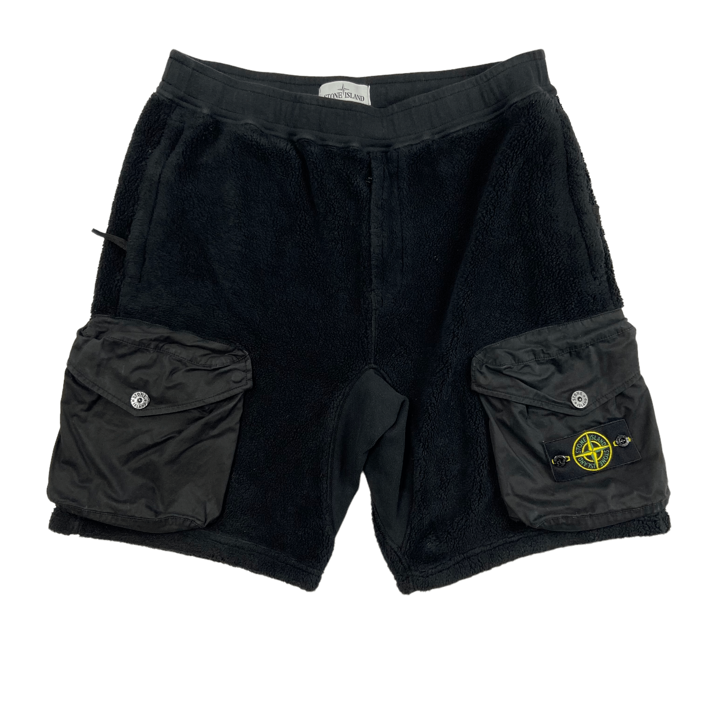 image of $455 Rrp Cozy Fleece Stone Island Cargo Shorts in Black, Men's (Size 34)