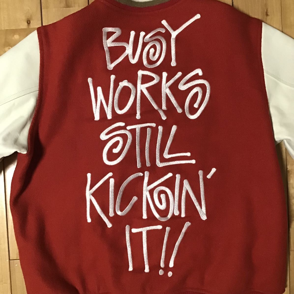 Bape × Stussy BAPE × stussy sleeve leather varsity jacket ape Size US M / EU 48-50 / 2 - 4 Thumbnail