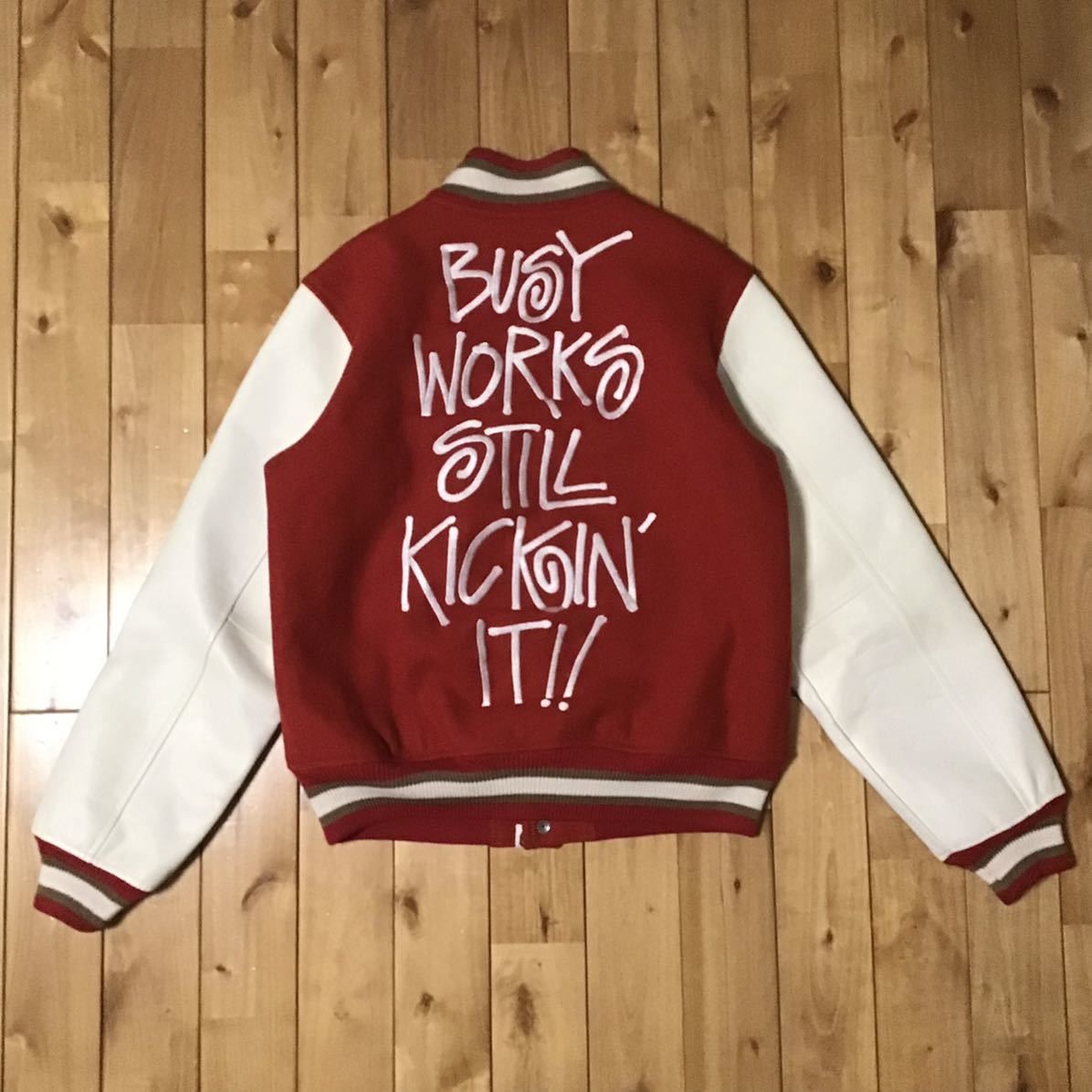 Bape × Stussy BAPE × stussy sleeve leather varsity jacket ape Size US M / EU 48-50 / 2 - 3 Thumbnail
