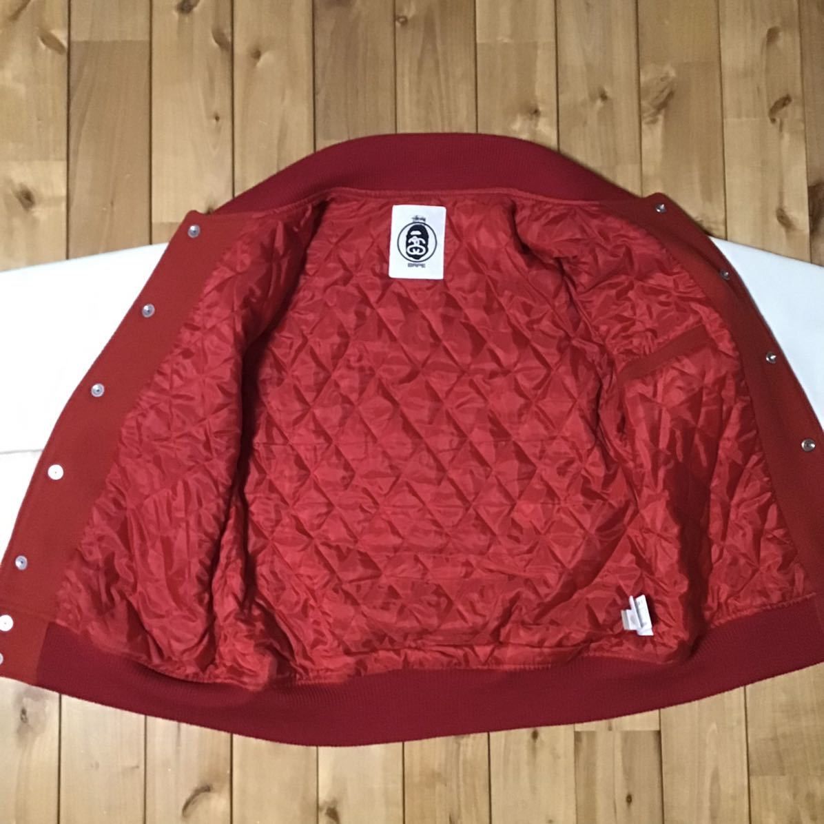 Bape × Stussy BAPE × stussy sleeve leather varsity jacket ape Size US M / EU 48-50 / 2 - 5 Thumbnail