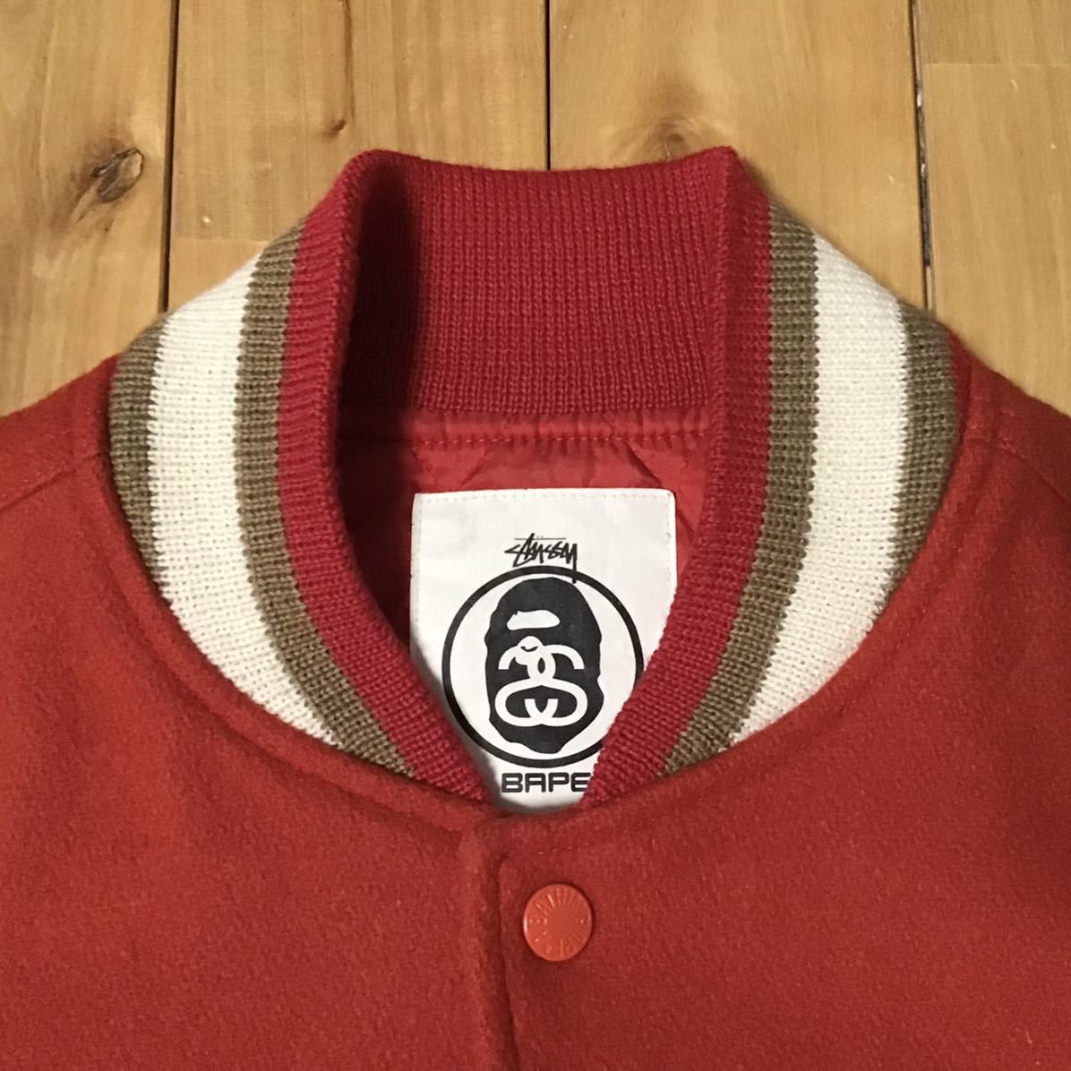 Bape × Stussy BAPE × stussy sleeve leather varsity jacket ape Size US M / EU 48-50 / 2 - 6 Thumbnail