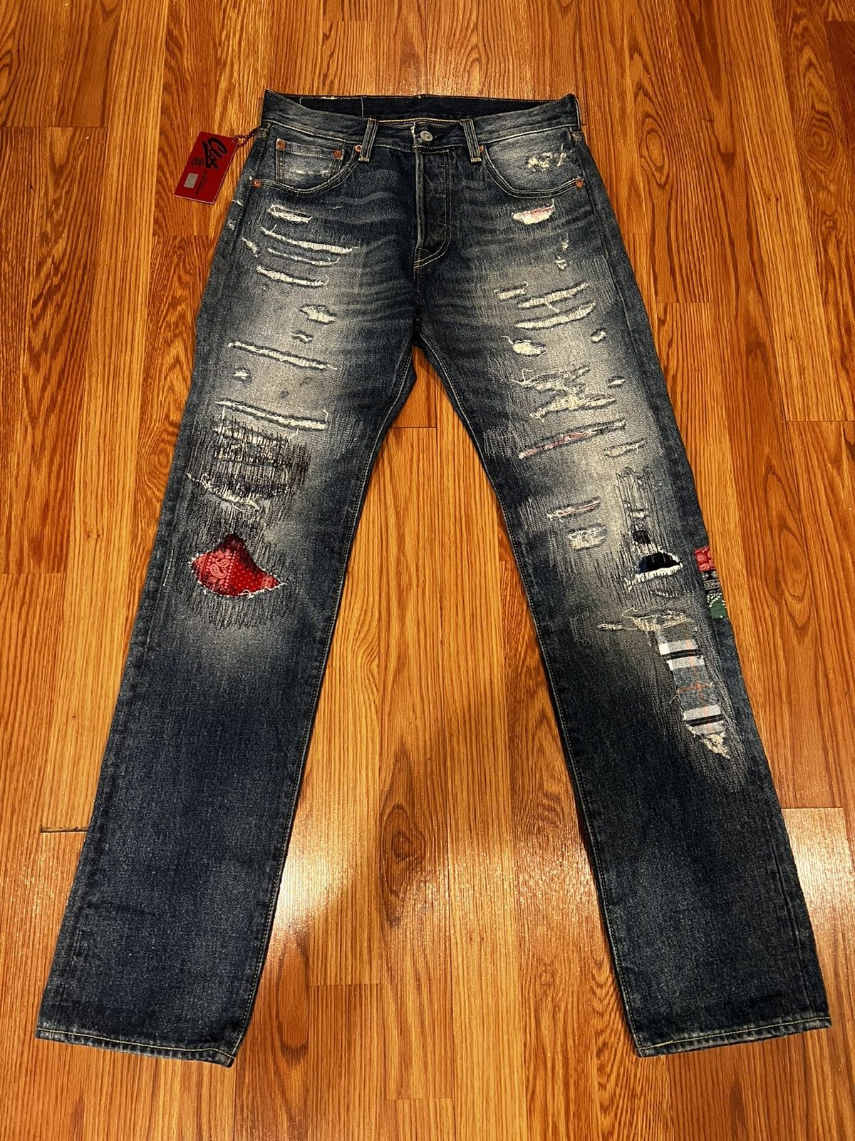 CLOT X Levi’s 501 Jeans Indigo Blue Distressed Denim Pants