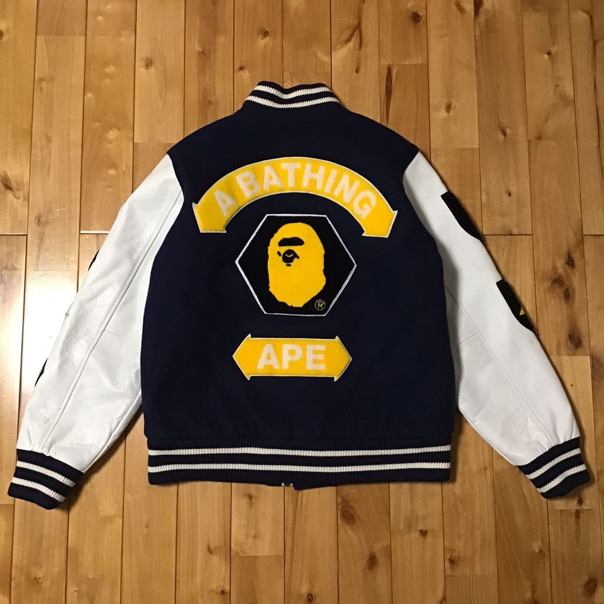 Bape BAPE Sleeve leather BAPE LOGO varsity jacket a bathing ape Size US M / EU 48-50 / 2 - 3 Thumbnail