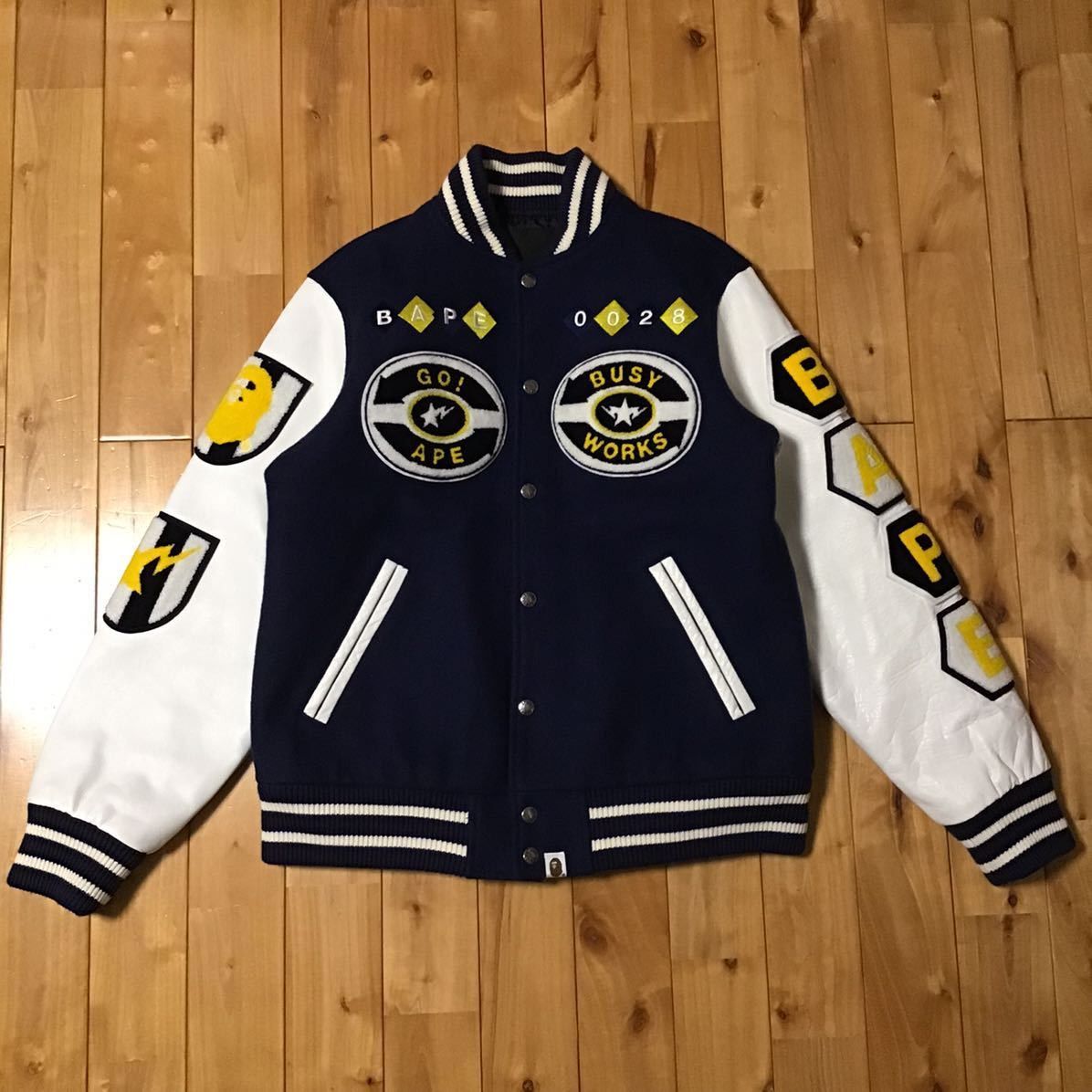 Bape BAPE Sleeve leather BAPE LOGO varsity jacket a bathing ape Size US M / EU 48-50 / 2 - 2 Thumbnail