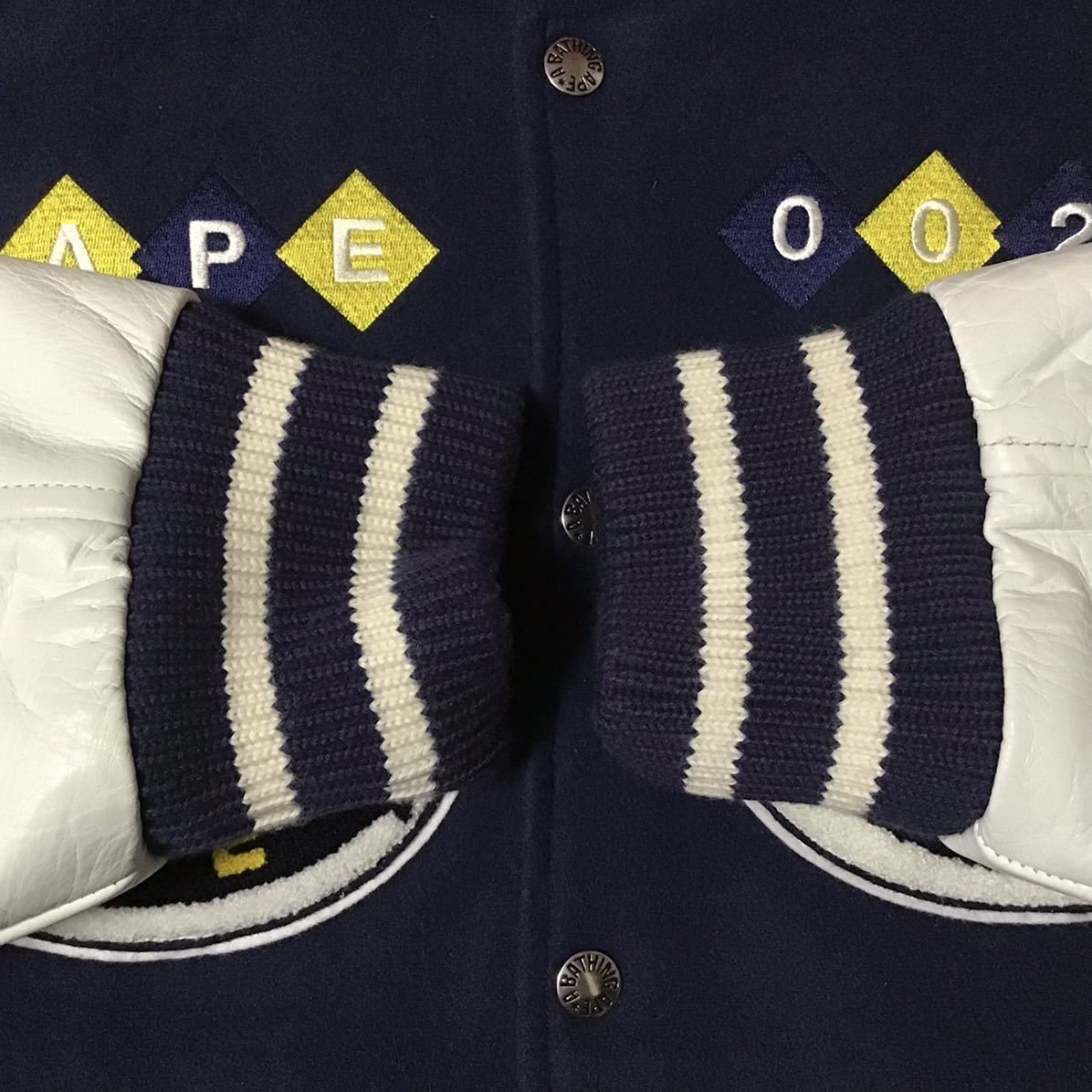 Bape BAPE Sleeve leather BAPE LOGO varsity jacket a bathing ape Size US M / EU 48-50 / 2 - 7 Thumbnail