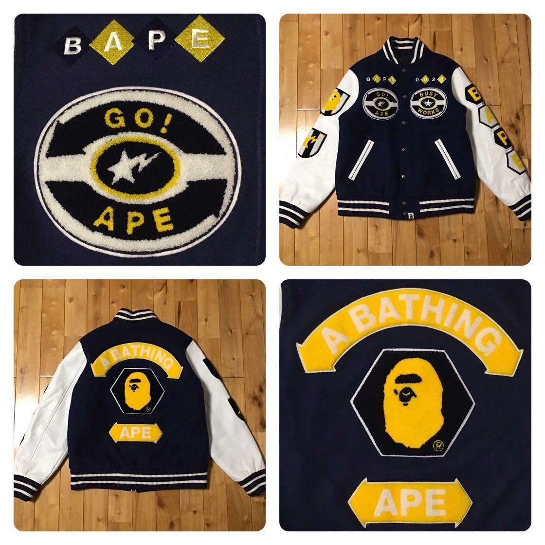 Bape BAPE Sleeve leather BAPE LOGO varsity jacket a bathing ape Size US M / EU 48-50 / 2 - 1 Thumbnail