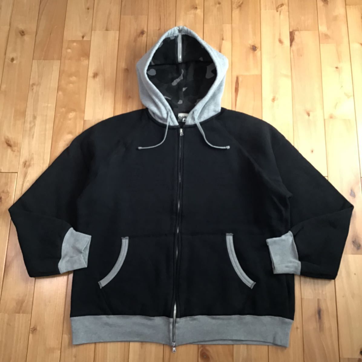 BAPE black camo x black BAPE logo zip hoodie