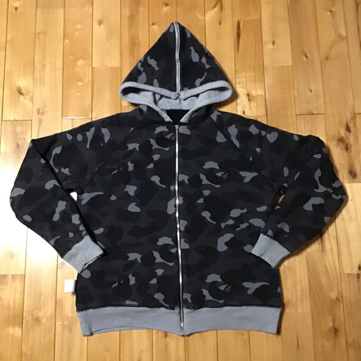 BAPE black camo x black BAPE logo zip hoodie