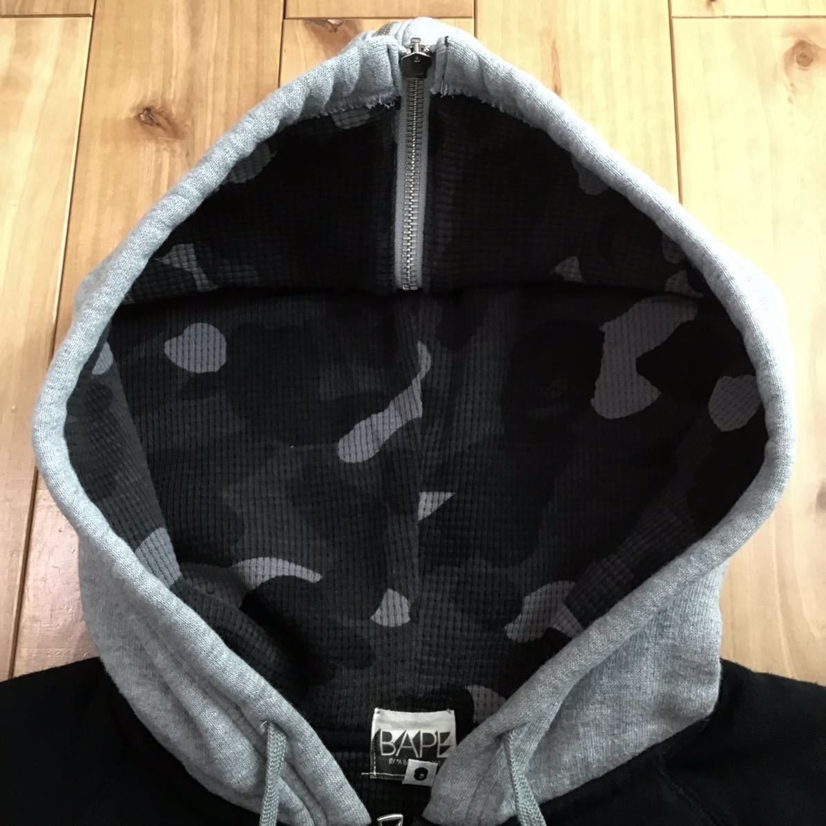 BAPE black camo x black BAPE logo zip hoodie