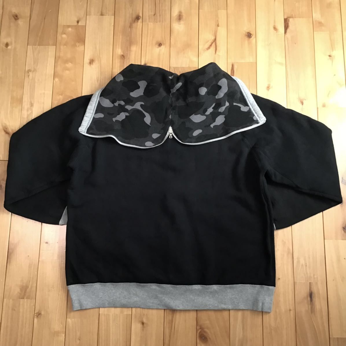 BAPE black camo x black BAPE logo zip hoodie