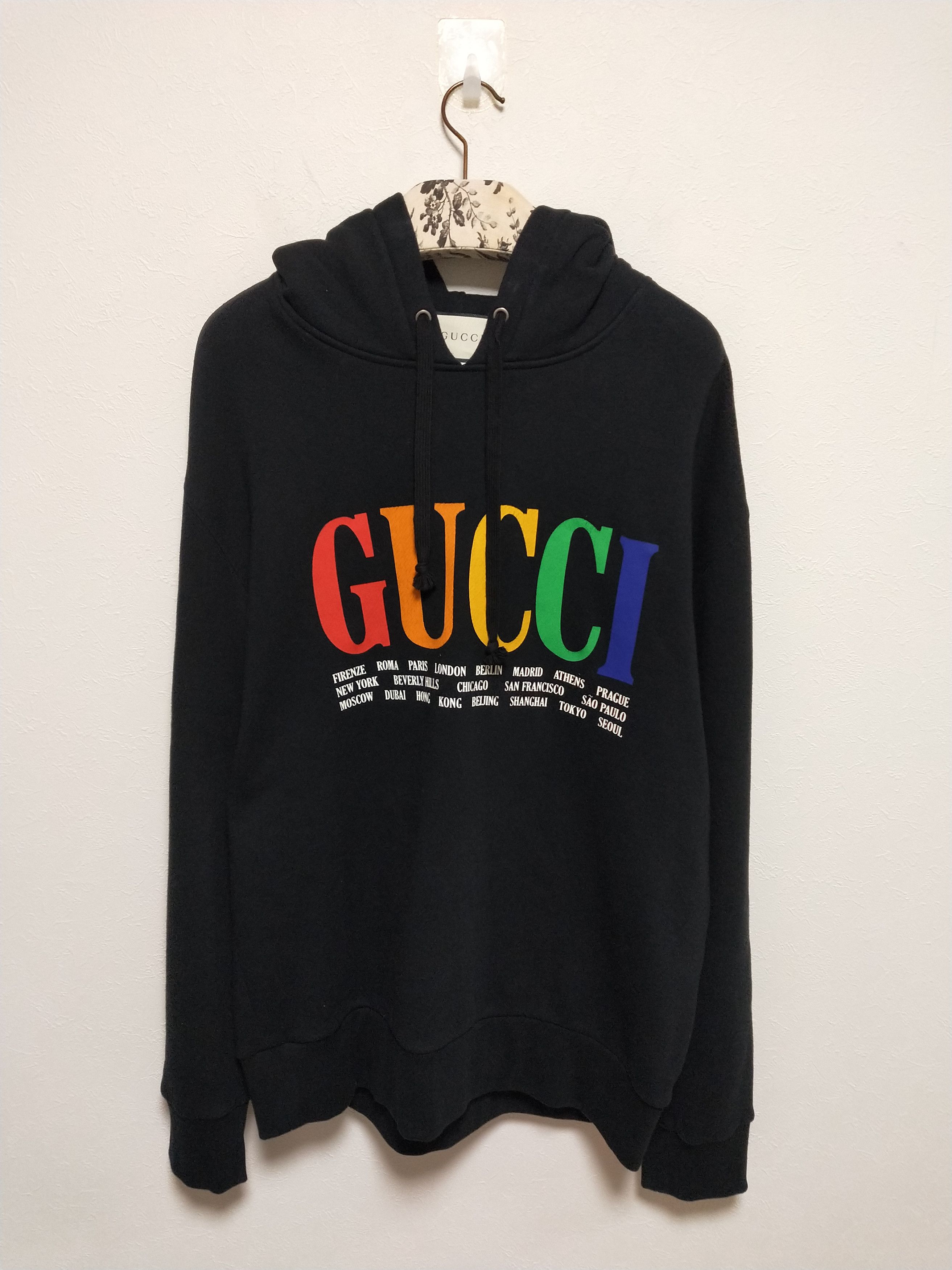 image of Gucci Cities Rainbow Hoodie in Black, Men's (Size XL)