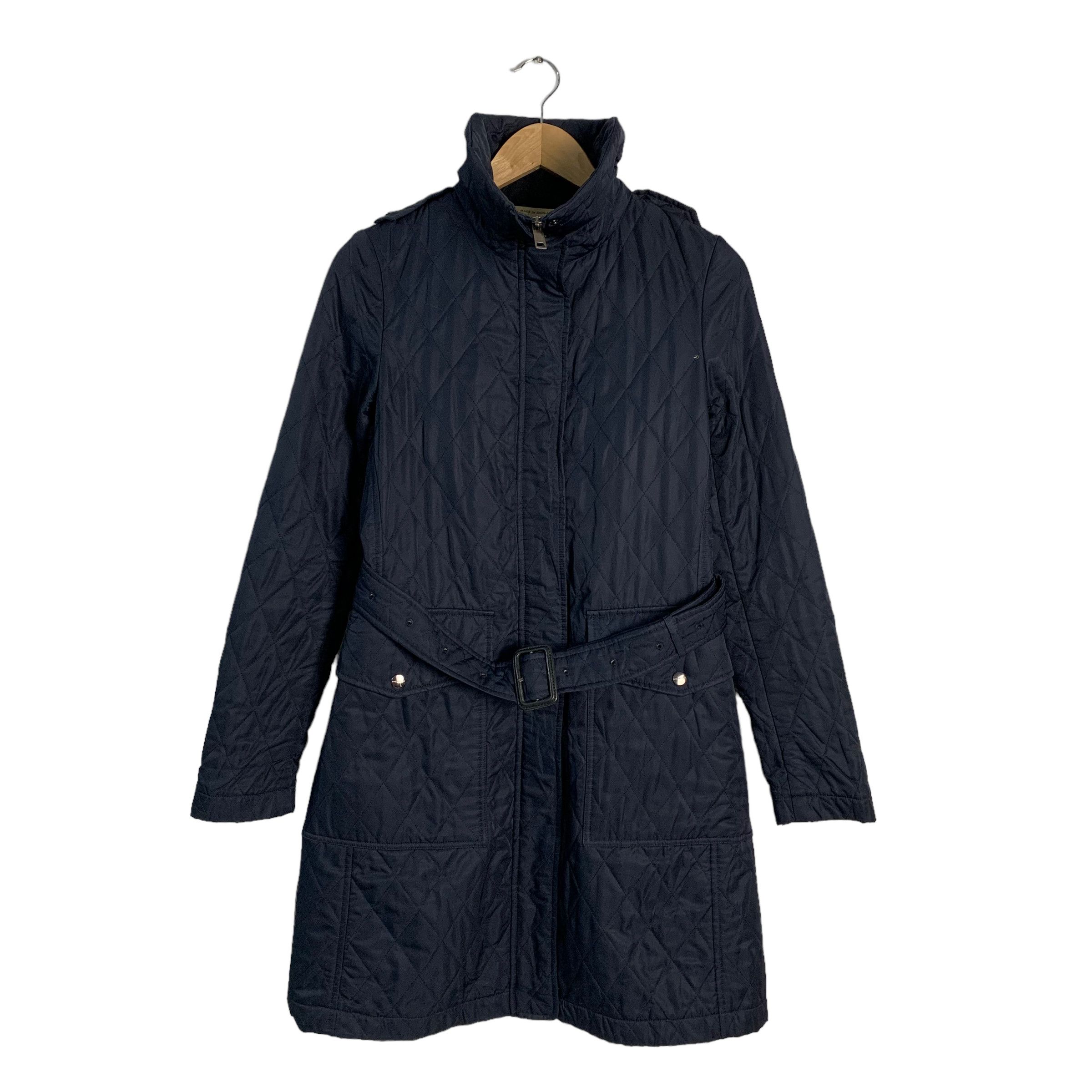 image of Burberry London Quilted Nova Check Long Jacket in Blue, Women's (Size Small)