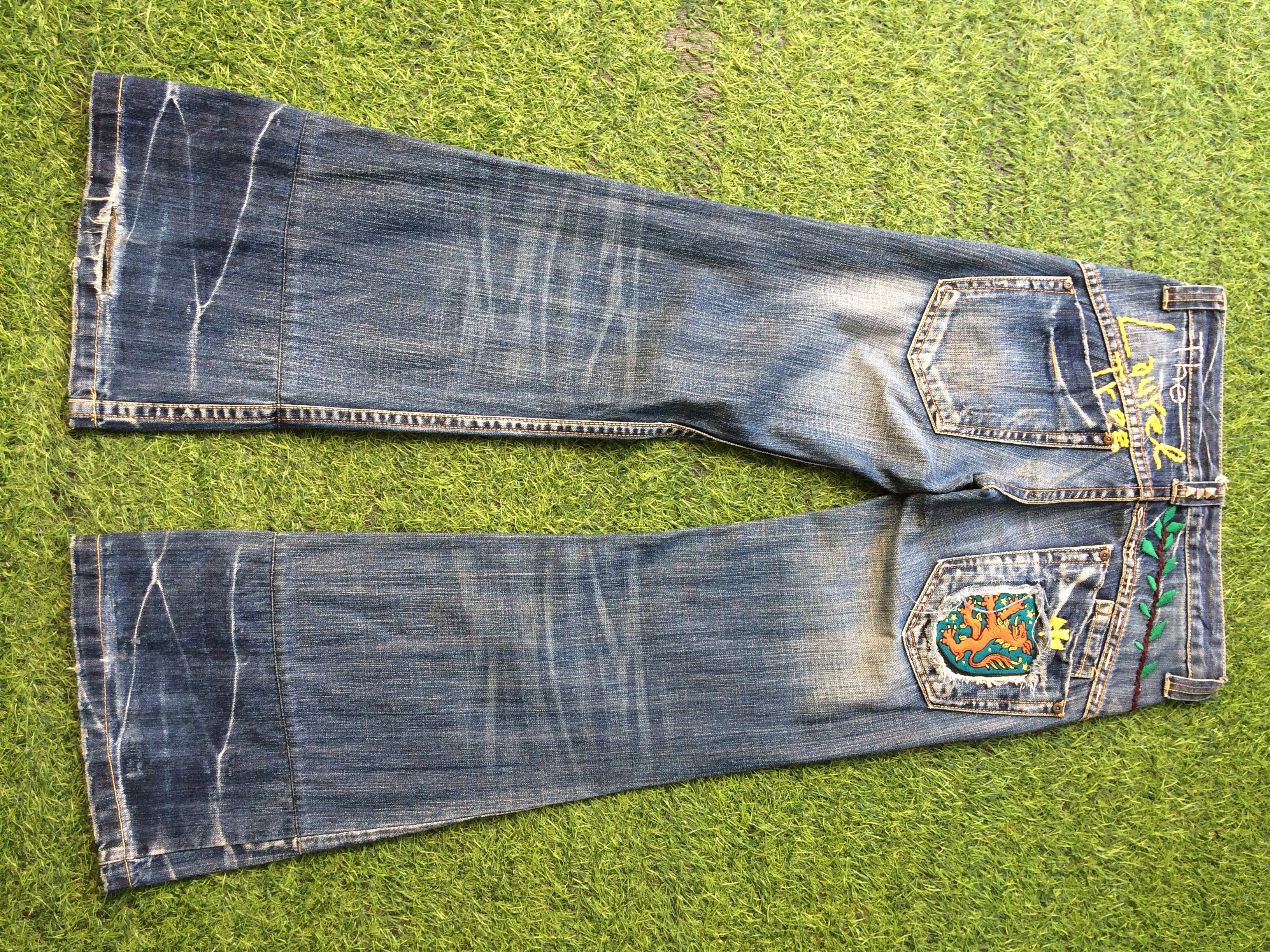 image of Archival Clothing Y2K Low Waist Flared Wide Leg Jeans D-514 in Blue Denim, Women's (Size 25)