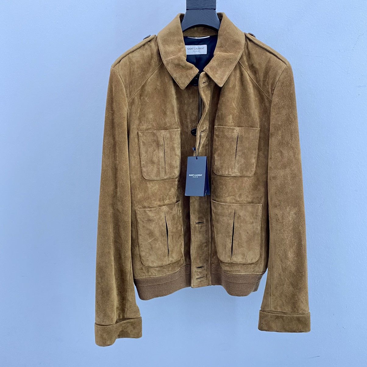 image of Anthony Vaccarello x Saint Laurent Paris Saint Laurent Suede Jacket In Small in Brown, Men's