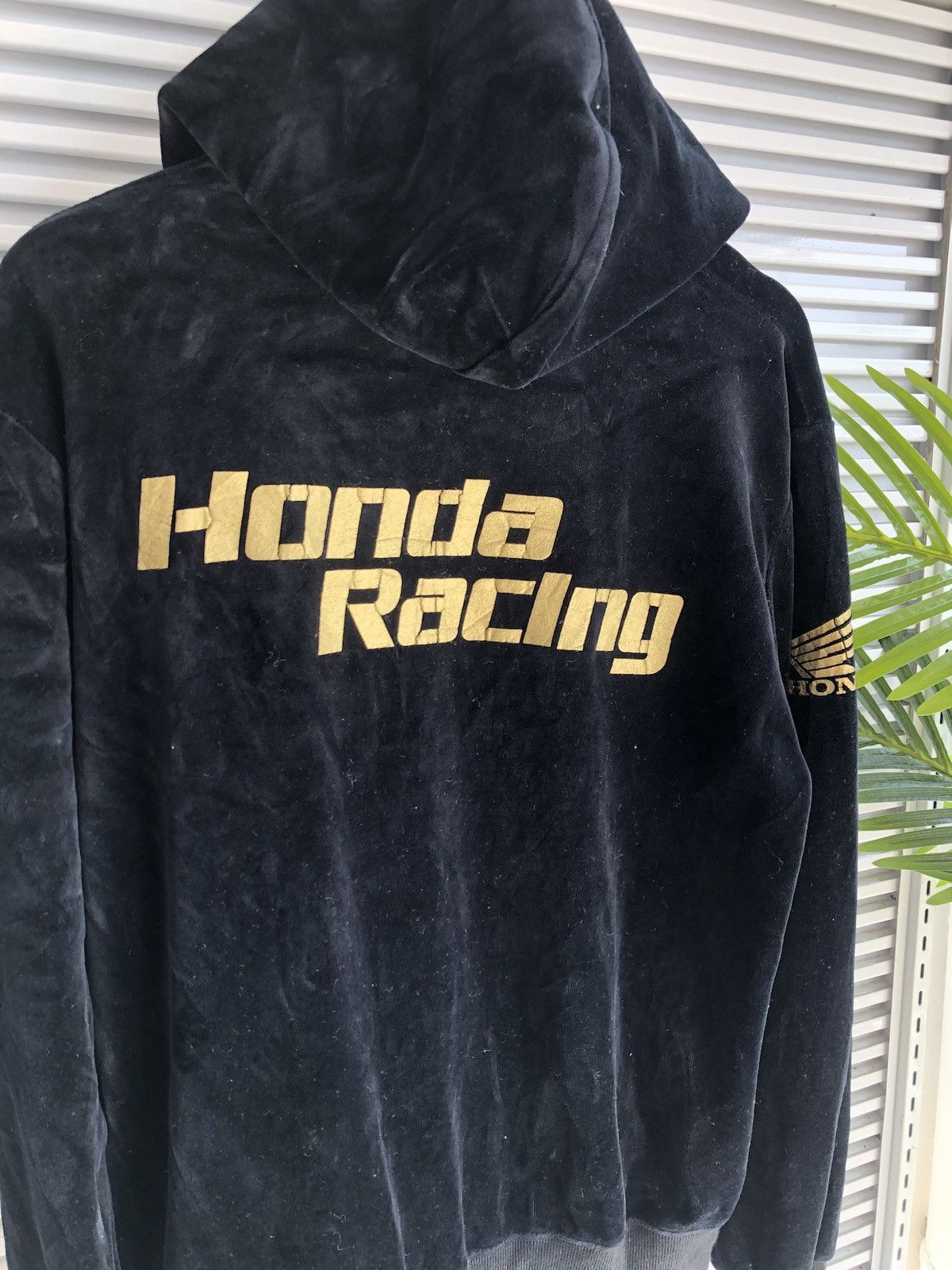 image of Gas x Honda Hrc Honda Racing Velvet Zipper Hoodie in Black, Men's (Size Medium)