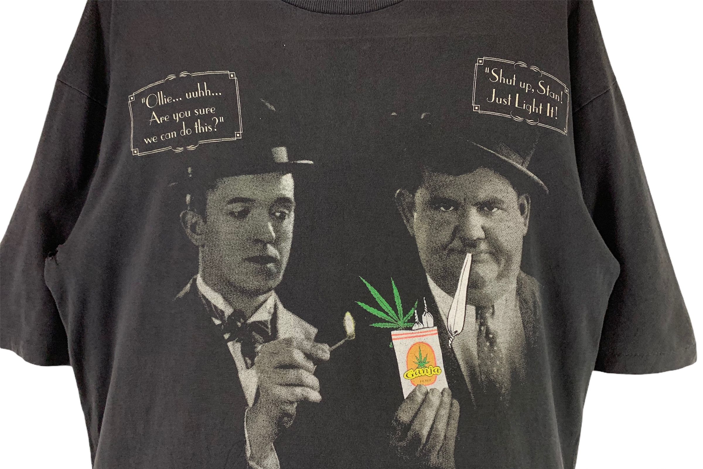 Vintage 90s Stan and ollie smoking weed tshirt