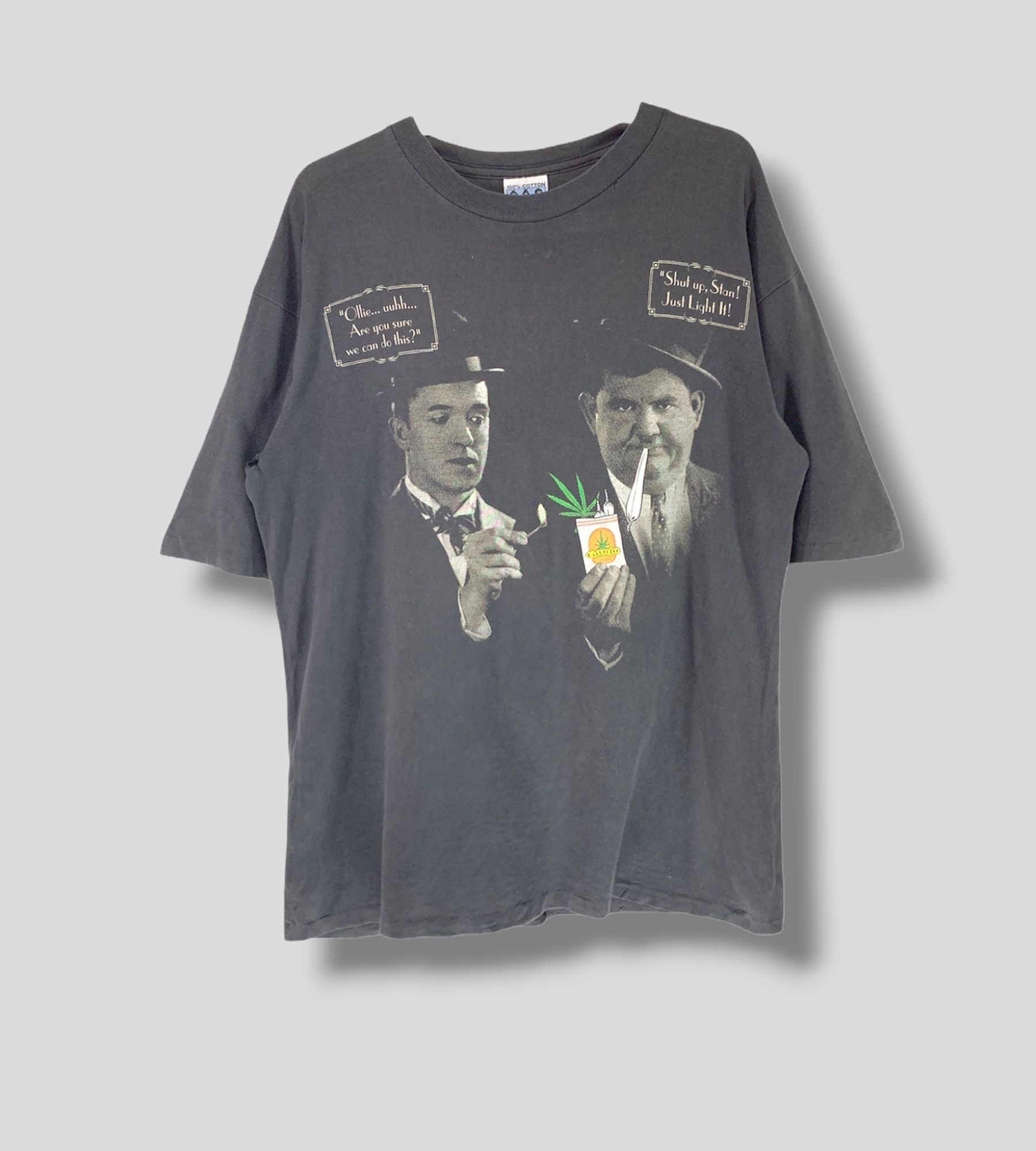Vintage 90s Stan and ollie smoking weed tshirt