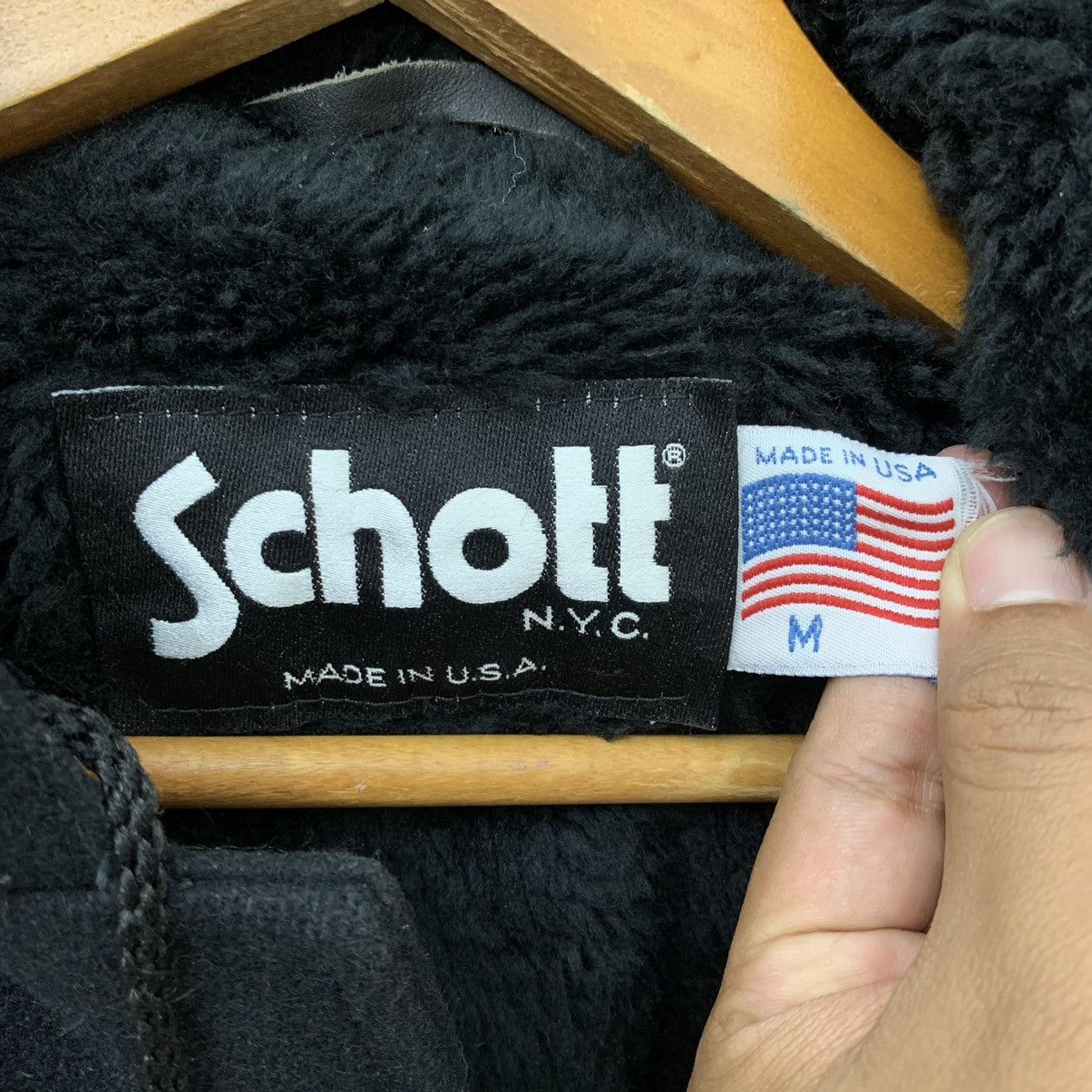 Schott × Vintage Black Schott NYC Fleece Sherpa Lining Hoodie Jacket Size US M / EU 48-50 / 2 - 3 Thumbnail