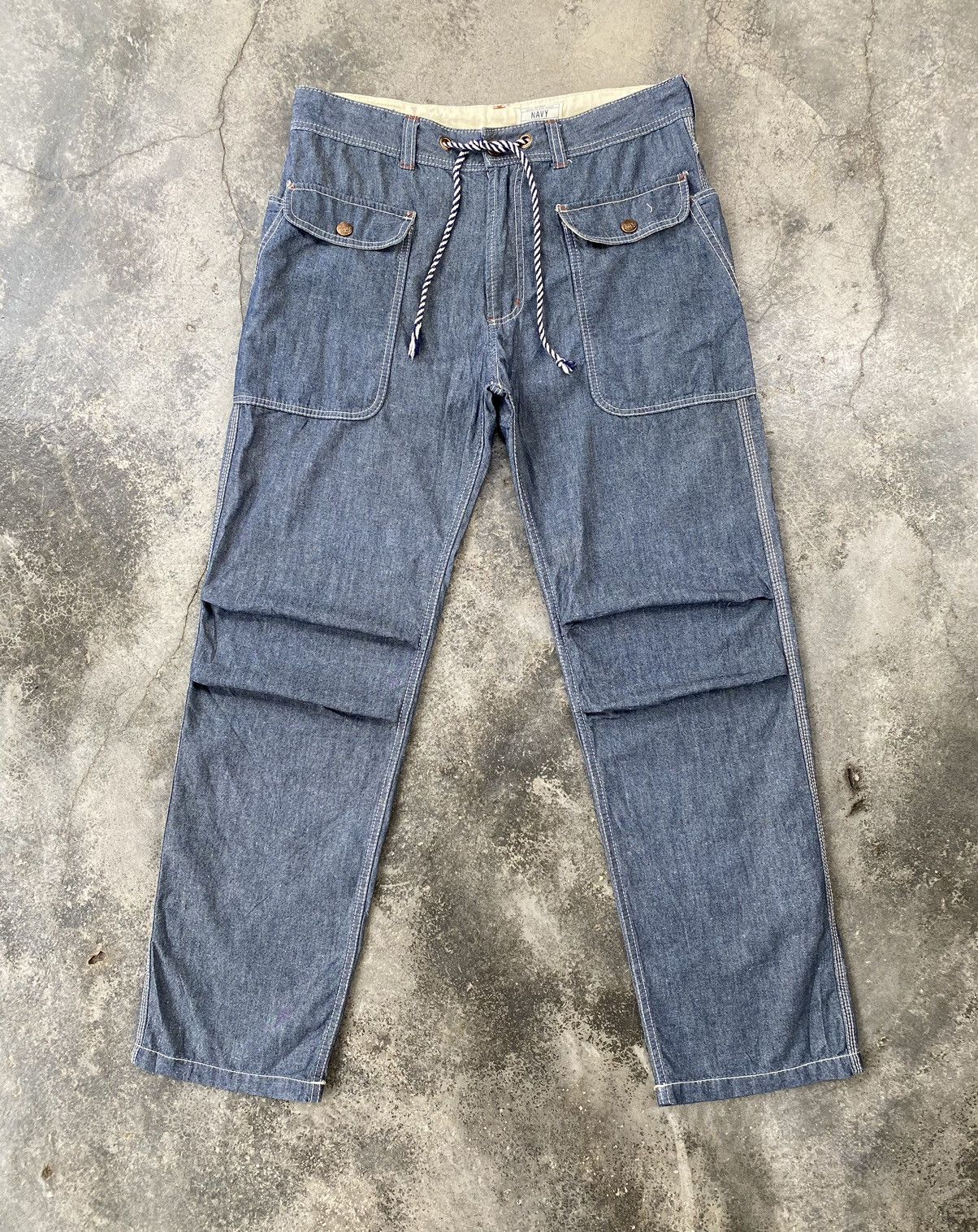 Vintage Vintage Navy Chambray Bush Buckle Pants Size US 35 - 1 Thumbnail
