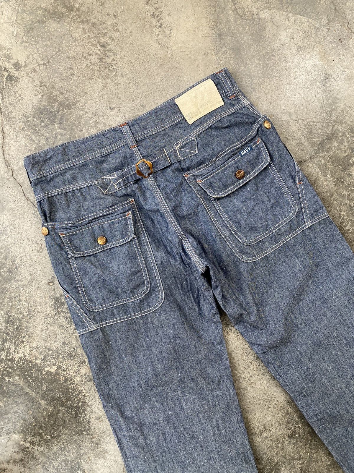 Vintage Vintage Navy Chambray Bush Buckle Pants Size US 35 - 4 Thumbnail