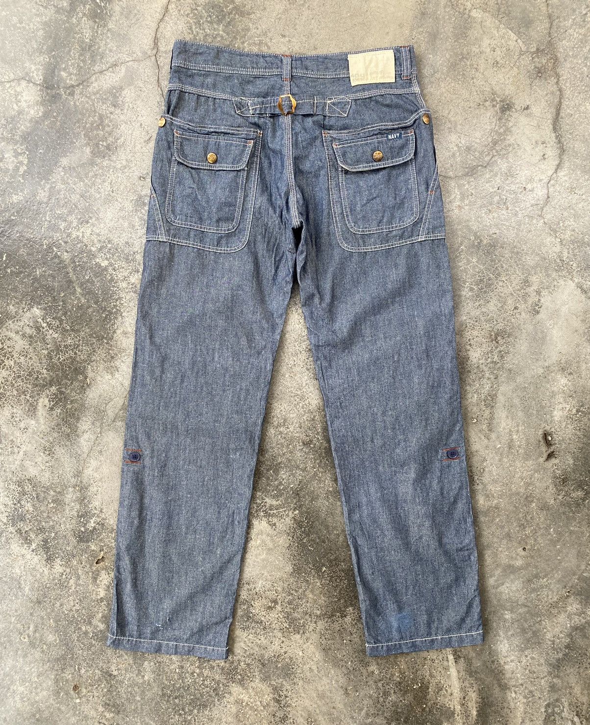 Vintage Vintage Navy Chambray Bush Buckle Pants Size US 35 - 2 Thumbnail