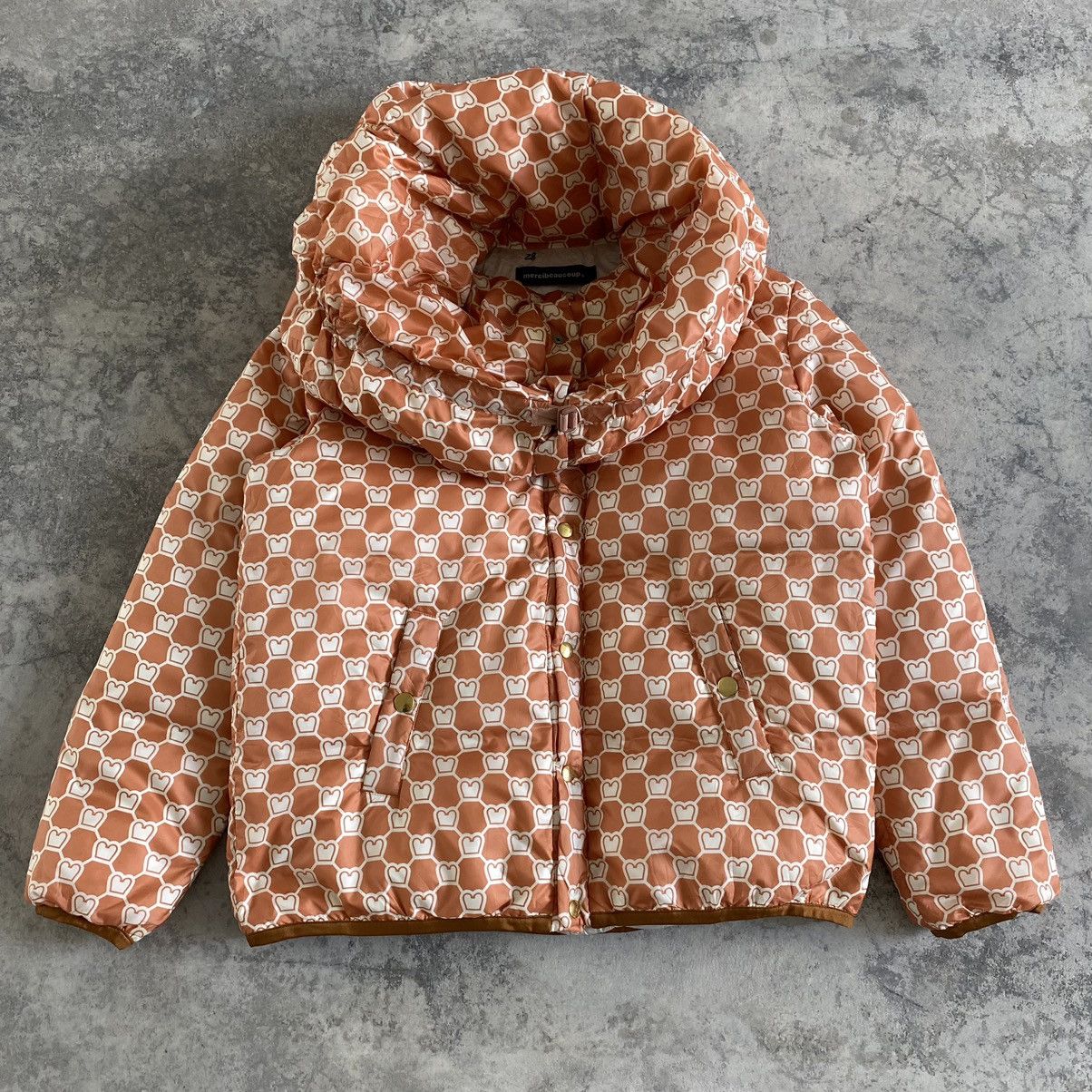 image of Mercibeaucoup Issey Miyake Oversized Collar Puffer Jacket in Orange, Men's (Size Large)