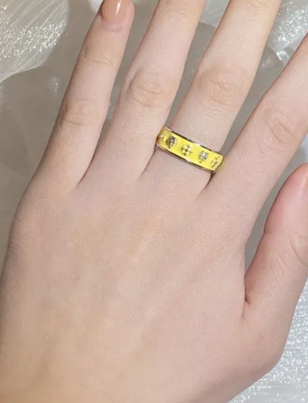 Jewelry Creative Handmade Yellow Enamel Heart Ring Size ONE SIZE - 4 Thumbnail