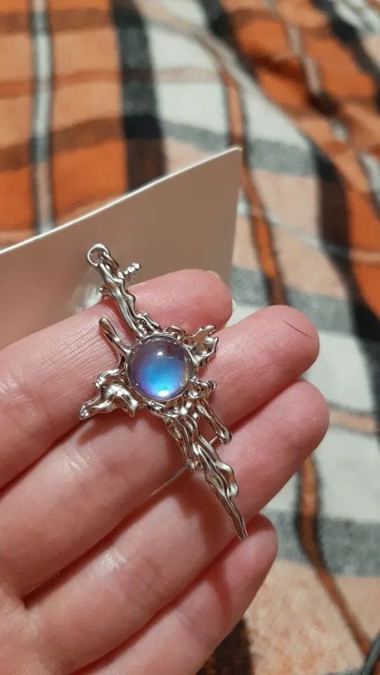 Jewelry × Vintage Charm Irregular Liquid Metal Moonstone Dangle Earrings Size ONE SIZE - 3 Thumbnail