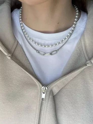 Jewelry Set Geometric Design Imitation Pearl Necklace Size ONE SIZE - 5 Thumbnail