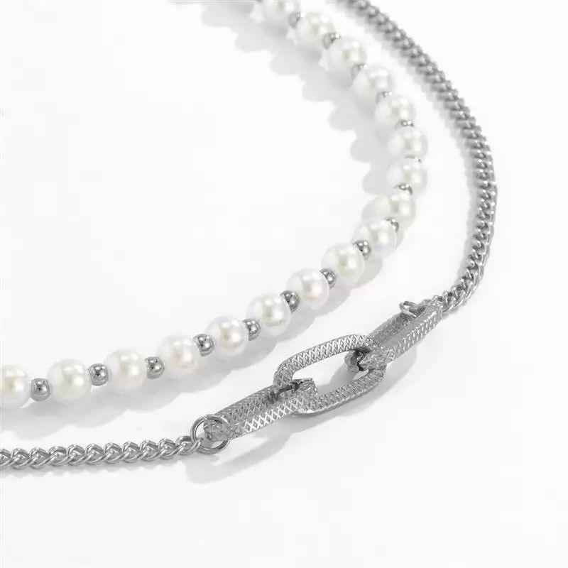 Jewelry Set Geometric Design Imitation Pearl Necklace Size ONE SIZE - 2 Thumbnail
