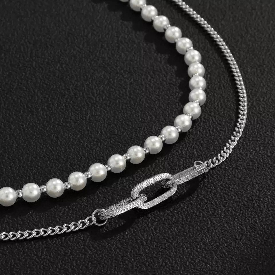 Jewelry Set Geometric Design Imitation Pearl Necklace Size ONE SIZE - 1 Thumbnail