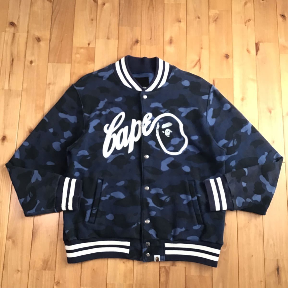 image of Bape Blue Camo Sweat Varsity Jacket A Bathing Ape Bomber, Men's (Size Large)