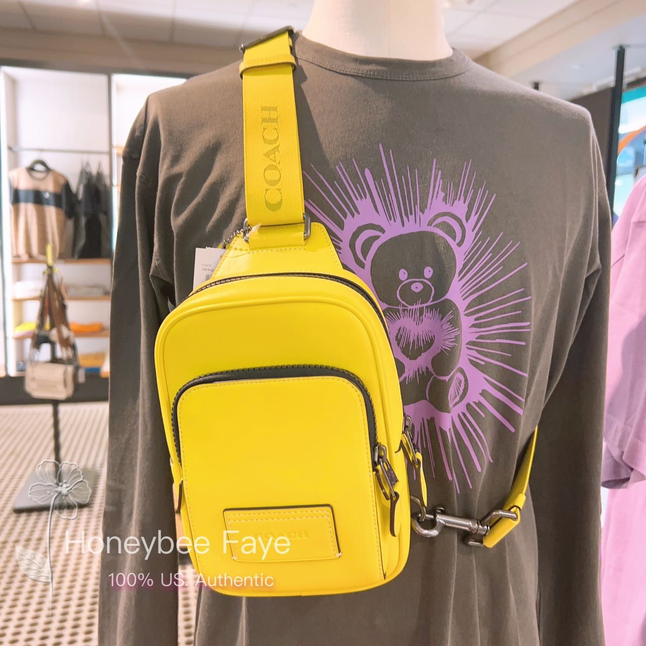 Coach Track Pack 14 Leather Gunmetal/Bright Yellow CL410 