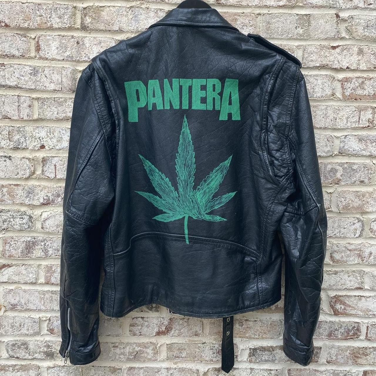 VINTAGE 1990s PANTERA HAND PAINTED LEATHER BIKER JACKET