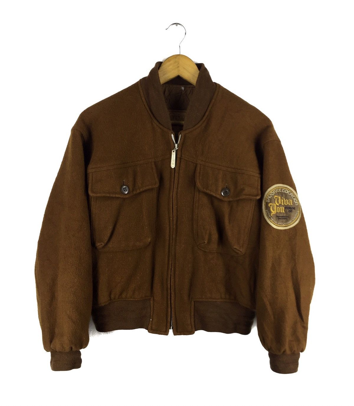 image of Vivayou Embroidery Wool Bomber Jacket in Brown, Men's (Size Medium)