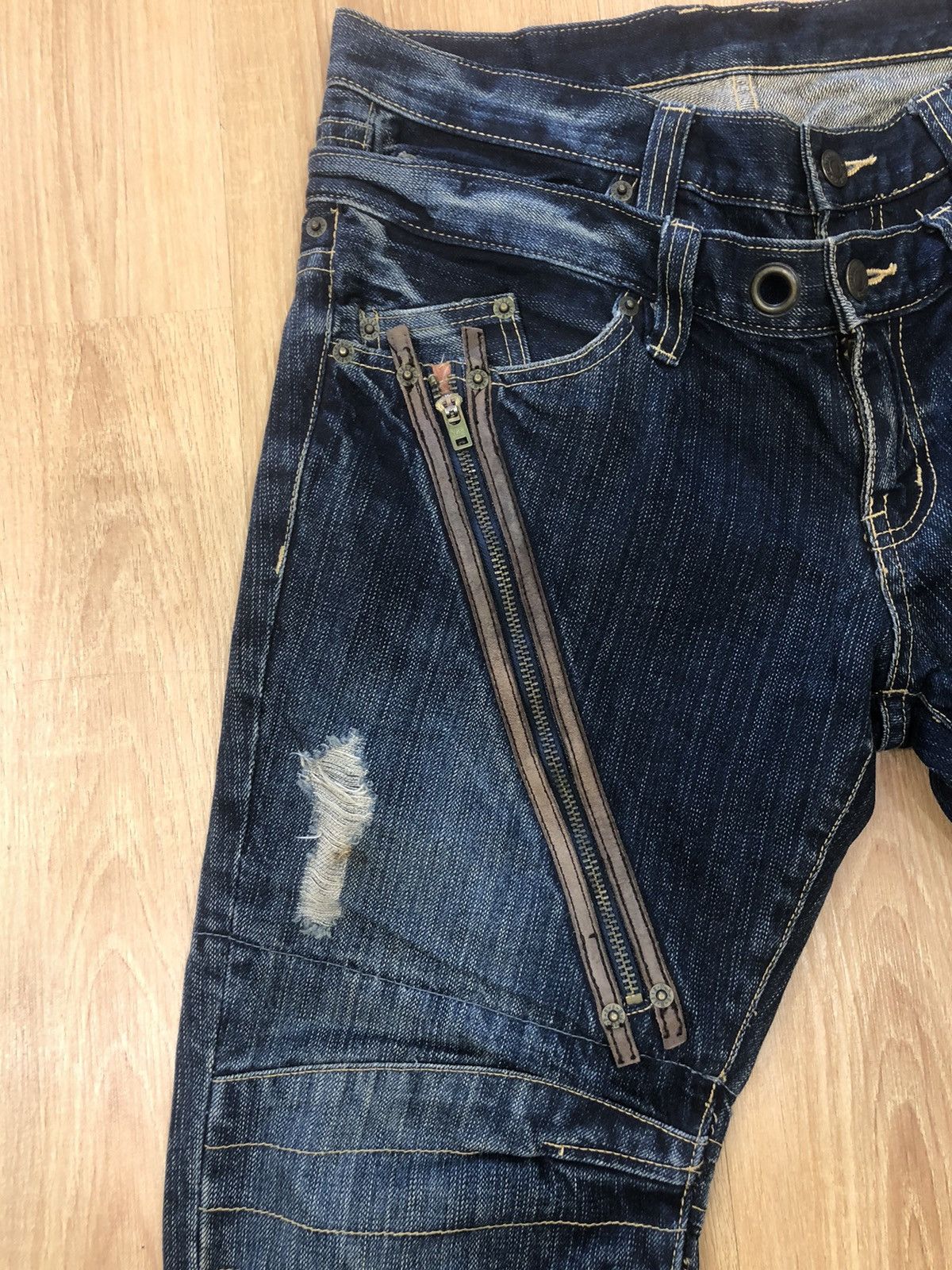 PPFM PPFM Double Waist Distressed Denim J-Cut Punk Style Size US 31 - 3 Thumbnail