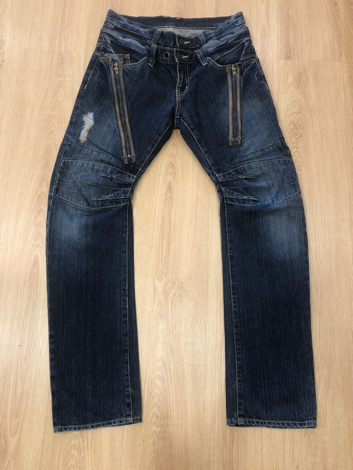 PPFM PPFM Double Waist Distressed Denim J-Cut Punk Style Size US 31 - 1 Thumbnail