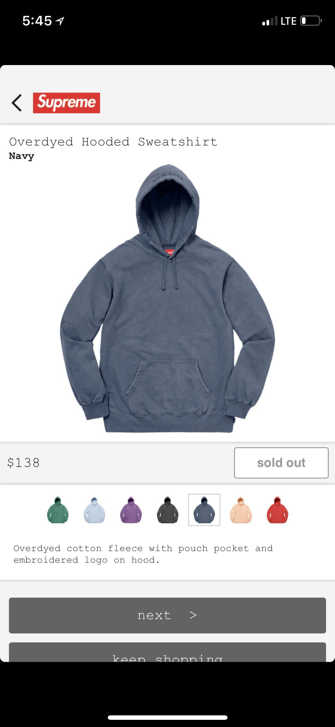 Supreme Supreme Overdyed Hooded Sweatshirt Navy | Grailed