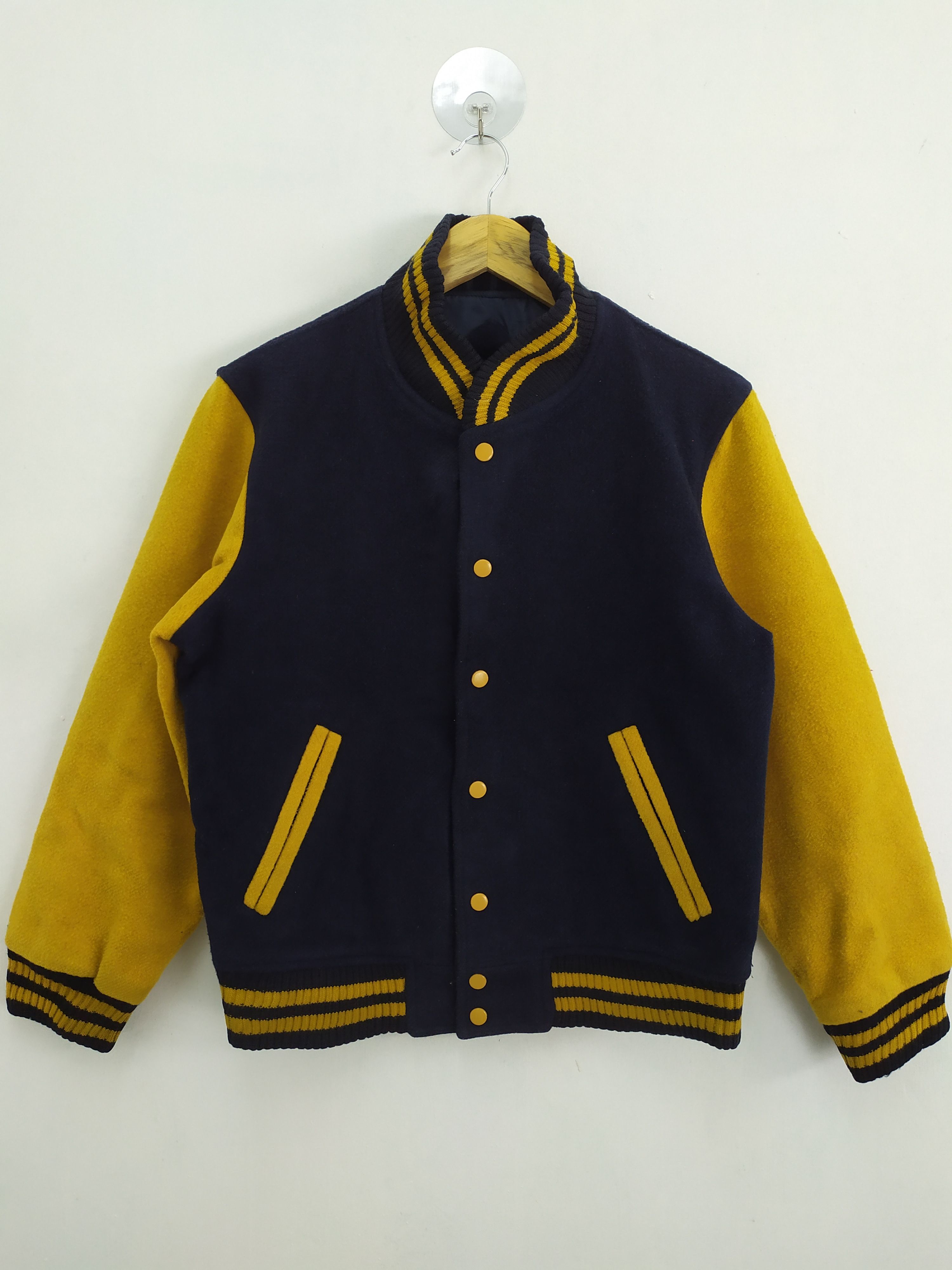 image of Vintage Stadium Jacket Wool Varsity Jacket in Black Yellow, Men's (Size Medium)